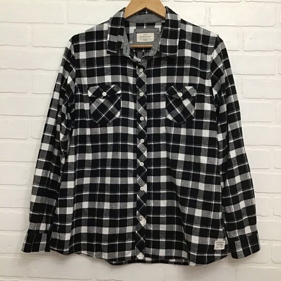 VINTAGE Weatherproof 100% cotton XL flannel plaid button down shirt black white - Picture 14 of 14